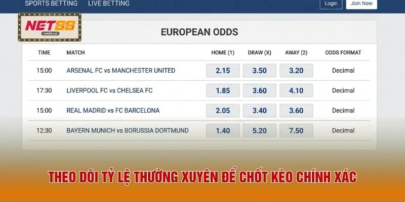 Theo dõi tỷ lệ thường xuyên để chốt kèo chính xác